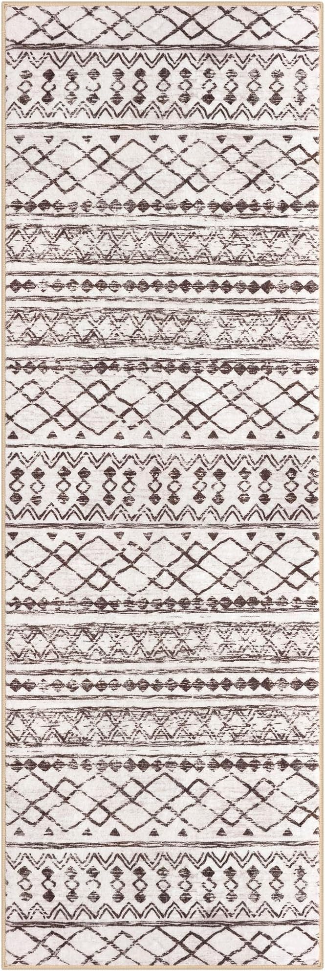 KUTA Moroccan Washable Hallway Runner Rug 2x6 Non-Slip Vintage Brown Cream Boho Runners Kitchen Rugs Ultra Soft Distressed Geometric Floor Carpet for Bedroom Laundry Living Room