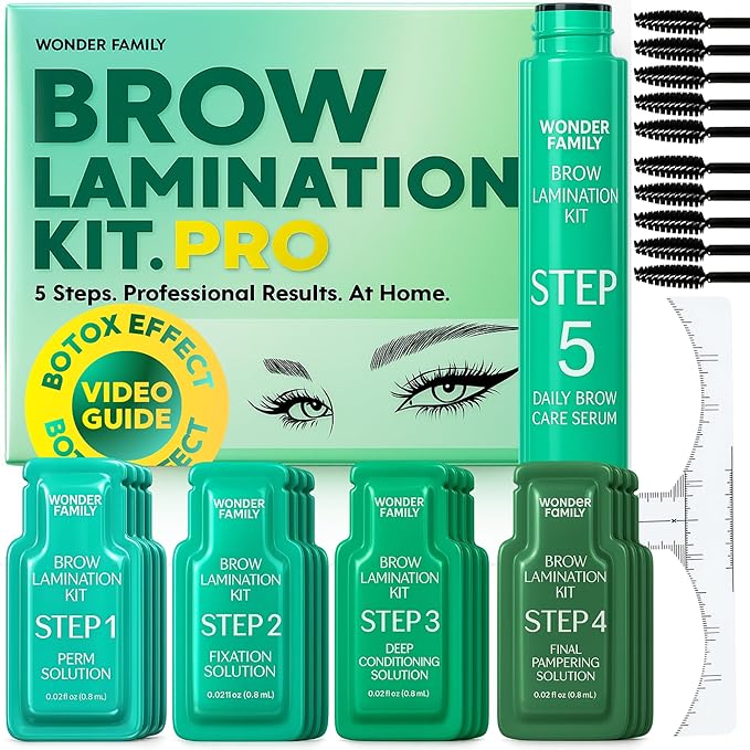 Brow Lamination Kit – 5-Step Easy At Home Eyebrow Shaping & Lifting System with Brushes for Eyebrows, Eyebrow Serum & Brow Rulers – Perm Eyebrow Grooming Kit, Professional Brow Lift Kit