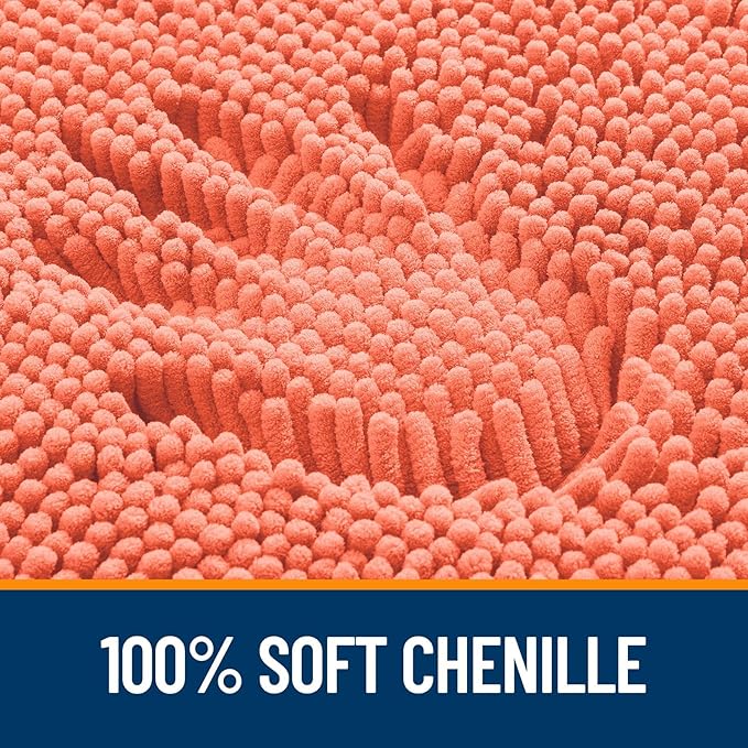OLANLY Bathroom Rugs Sets 2 Piece, Soft Absorbent Chenille Bath Mats and U-Shaped Contour Toilet Mat Area Rug Set, Machine Washable Bath Carpet, Home Decor Accessories(30"x20"+24"x20", Coral)