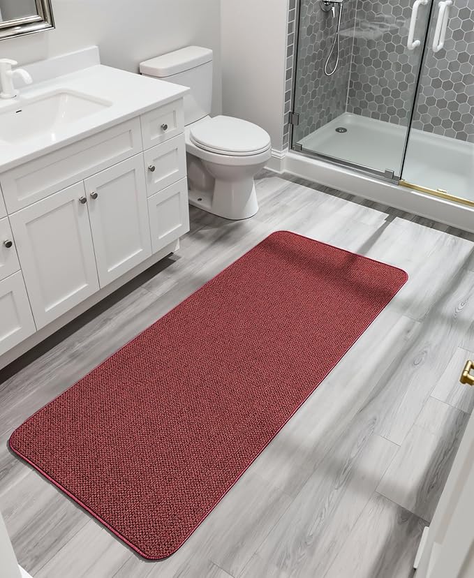 Christmas Bath Mat,Ultra Thin Bathroom Runner Rugs,Large Bath Mats for Bathroom,Quick Dry,Non-Slip,Machine Washable,Low Pile,Bath Rug,Shower Outside,Sink,Home Decor Accessories.Red,（17x59inch）
