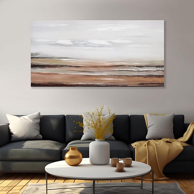 Framed Abstract Wall Art Wall Decor Modern Canvas Abstract Wall Art Brick-Red and Greyish White for Living Room Bedroom Dining Room Home Office Decor 29"x58"