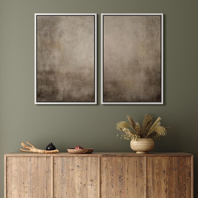 MUDECOR Framed Canvas Print Wall Art Monochromatic Gradient Abstract Minimalist Gray Illustrations Modern Art Decorative Bohemian Colorful Chic for Living Room, Bedroom, Office - 16"x24"x2 White