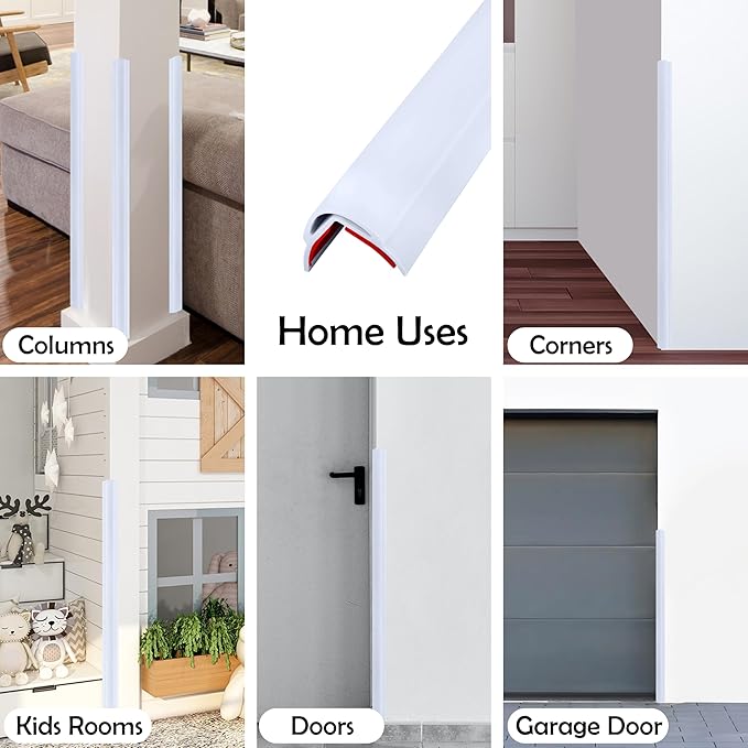 Rubber Bond Wall Corner Guard Edge Protector, 48 inch Heavy Duty Baby Proofing Corner Guards | Self-Adhesive Furniture Edge Strips for Home & Office (5, White)