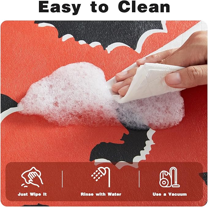 Halloween Bath Mat, Thin Halloween Bathroom Rug Non Slip Quick Dry Bat Bath Mat Fits Under Door Thin Floor Mat Halloween Decor, 17''x30'', Gothic Bats Orange