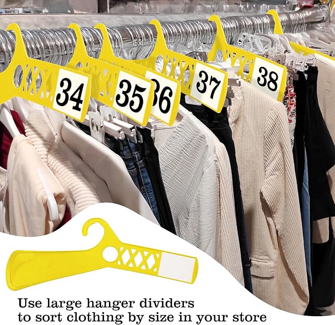 25 Pcs Large Closet Dividers and 50 Pcs White Blank Cards 18 Inch Clothing Rack Size Dividers for Hanging Clothes, Yellow Garment Rack Tag for Clothes Organization