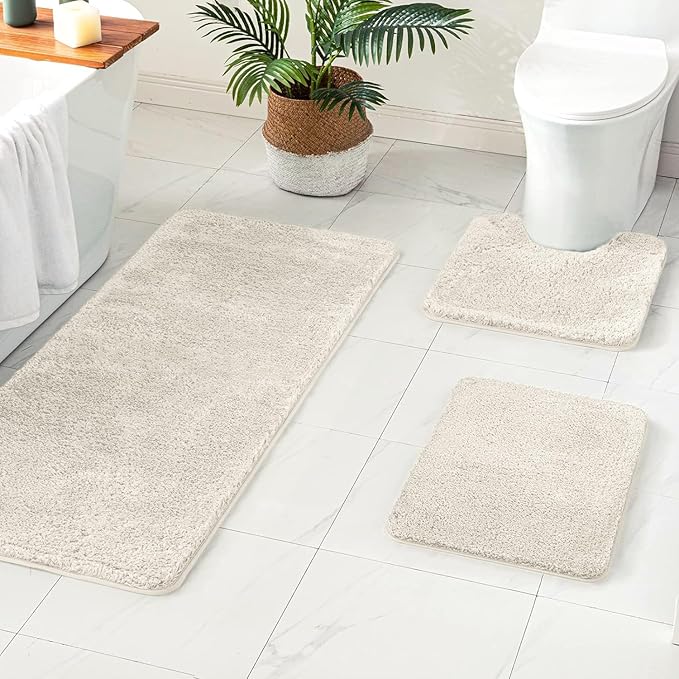 MIULEE Microfiber Toilet Bath Mat U-Shaped Contour Shaggy Rugs Non Slip Extra Thick Soft Absorbent Water for Bathroom Commode Machine Washable(20x20 Inch, Ivory)