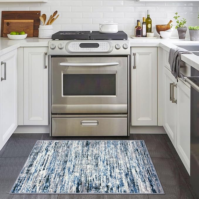 Modern Abstract Entryway Rug Indoor 2x3 Washable Rug Non-Slip Soft Small Area Rug Grey Blue White Kitchen Mats Thin Print Faux Wool Floor Carpet Throw Rugs for Entrance Bedroom Home Decor
