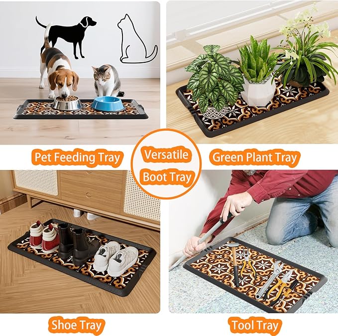 Rubber Boot Tray,Non-Slip Boot Mat with Lip,Waterproof Shoe Tray,Indoor Outdoor Multi Use Catch All Trays,Cleaning Mat for Entryway,Pets Garden,Mudroom,Garage