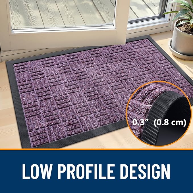 OLANLY Front Door Mat Outside Entrance 71x47, Absorbent, Heavy Duty Sturdy Natural Rubber Doormat Indoor Outdoor, Non-Slip, Stain and Fade Resistant, Low Profile Floor Mat for Entryway, Violet