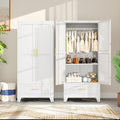 Metal Armoire Wardrobe Closet with Drawers,Storage Cabinet with Hanging Rod,71'' Metal Wardrobe Cabinet with 2 Doors and Adjustable Shelves for Bedroom, Laundry Room, Cloak Room