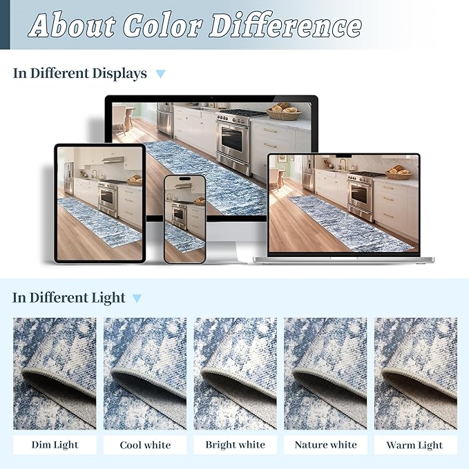 Runners for Hallways Ultra Non-Slip 2x10 Long Runner Rugs Washable Abstract Tear and Stain Resistance No Pile Lightweight Modern Rug Runners for Entryway, Kitchen, Walkway, Entrance, Blue