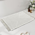 H.VERSAILTEX Waffle Bath Mat Super Absorbent Boho Bath Mat Non Slip Bath Rugs for Bathroom Floor Machine Washable Dry Fast Bathroom Rugs with Tassels, 24" x 36", Ivory White