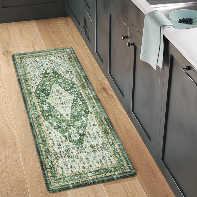 Collive Anti Fatigue Mats for Kitchen Floor, Comfort Non Slip Kitchen Floor Mats Cushioned Standing Desk Mat for Office, Laundry, Sink, 17”x47” Green Waterproof Kitchen Rugs