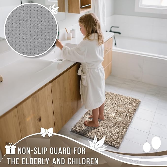 Yimobra Bathroom Rugs Sets 2 Piece, Soft Absorbent Bath Mat and U-Shaped Toilet Rug with Non Slip Backing, Luxury Shaggy Bath Mats for Bathroom, Machine Washable, 24"x17"+24"x20", Camel