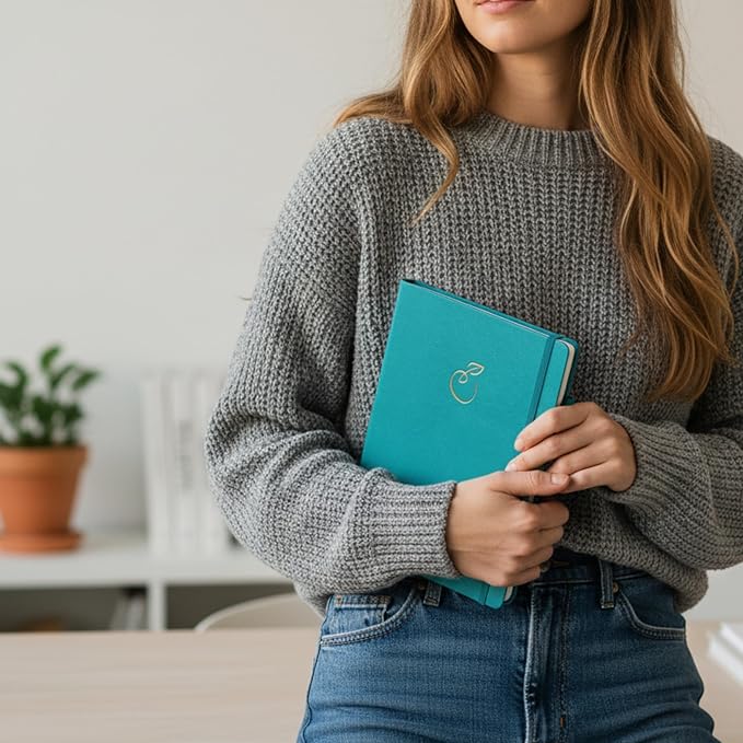 Life & Apples Wellness Journal Planner – Food Log, Fitness Tracker, Habit Tracker, Weight Loss Journal for Diet Tracking and Health Goals, Undated, Size A5 Aquamarine