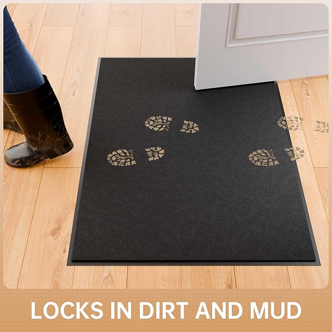 Sturdy Front Door Mat, 36" x 72" Heavy Duty Outdoor Indoor Mats to Trap Dirt and Moisture, Non-Slip Waterproof Doormat Inside Entrance, Washable Welcome Mats for Home Entryway（Black）