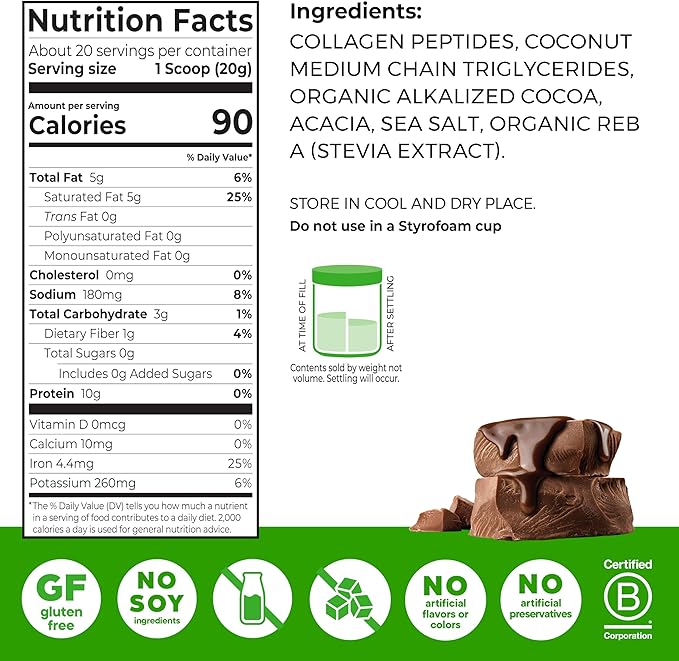 Orgain Keto Collagen Protein Powder, Chocolate - 10g Grass Fed Hydrolyzed Collagen Peptides for Women & Men, Type I & III, 5g MCT Oil - Hair, Skin, Nail, & Joint Support, Non-GMO, Gluten Free - 0.88lb