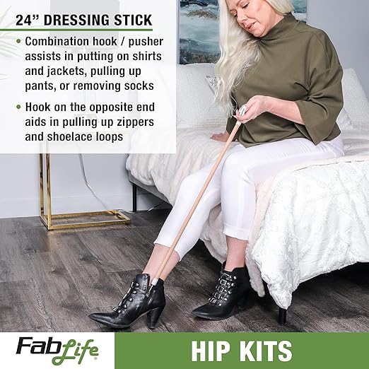 FabLife Hip Kit Daily Living Aids for Mobility, Hip Replacement Recovery, Knee and Back Surgery Includes Grabber Reacher, Bath Sponge Stick, Sock Aid, Shoehorn, Dressing Stick