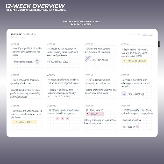 12 Week Focus Planner: High Performance Project Planner - Stay Focused and Achieve your Goals - Weekly and Daily Pages with Scientifically Proven Prompts - Undated, 7x10inch Pink Hardcover