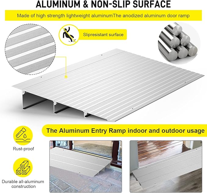 Door Threshold Ramp 3" Rise Door Ramp Aluminum Entry Ramp or Doorways Rated 800 lbs Load Capacity forWheelchair Scooters Power Chairs Walkers