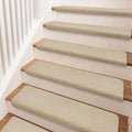 PURE ERA Carpet Stair Treads Ultra Plush 9.5" X 30"Soft Bullnose Indoor Stair Protectors Pet-Friendly Non-Slip Skid Resistant Tape Free Washable Reusable(7 Pieces,Beige)