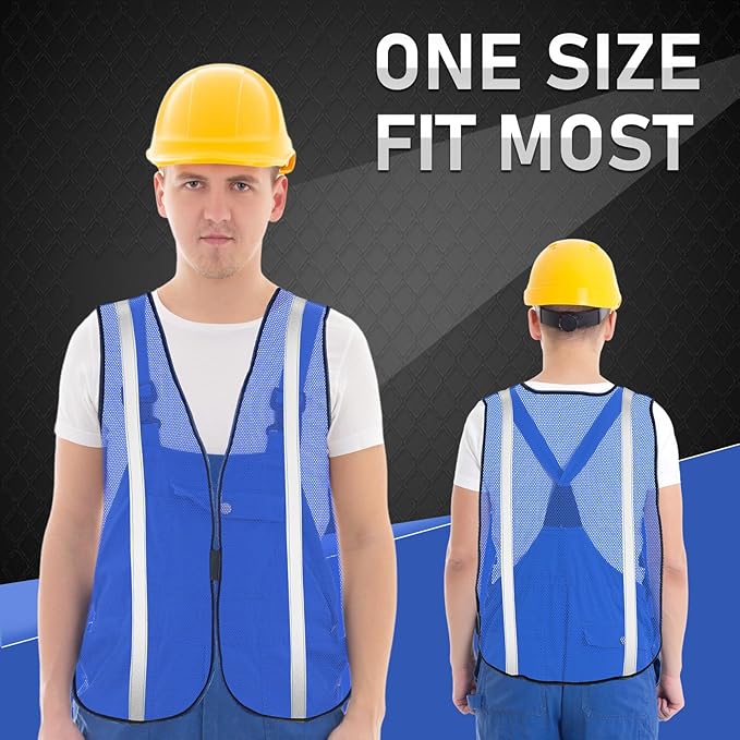 Haysandy 20 Pcs High Visibility Reflective Safety Vest Construction Vest Strips Neon Mesh Universal Size for Men Outdoor(Blue,20 Pcs)