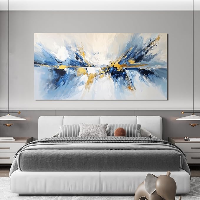 YISXINOAG Abstract Wall Art Modern Canvas Wall Decor Large Abstract Wall Art for Living Room Modern Home Artwork Prints Gold and Blue Canvas Art Wall Decor on Bedroom Ready to Hang Size 29"X58"
