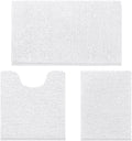 HOMEIDEAS 3 Pieces Bathroom Rugs, Ultra Soft Non Slip Absorbent Chenille Toilet Bath Mat Set (White)