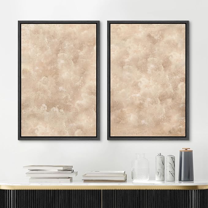 MUDECOR Framed Canvas Print Wall Art Neutral Abstract Minimalist Beige and Cream Tones Illustrations Modern Art Decorative Bohemian Colorful Chic for Living Room, Bedroom, Office - 16"x24"x2 Black