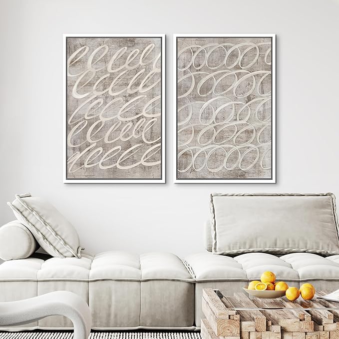 MUDECOR Framed Canvas Print Wall Art Vintage Mid-Century Swirl Abstract Shape Illustrations Modern Art Decorative Bohemian Colorful Chic for Living Room, Bedroom, Office - 24"x36"x2 White