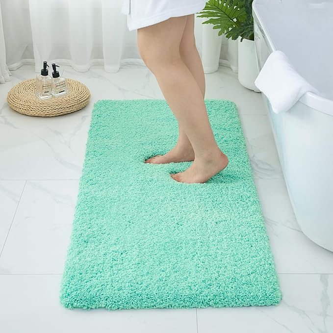 Bathroom Rugs 59x24, Ultra Thick Shaggy Soft Microfiber Absorbent Bath Rug, High Density Foam Latex Non Slip Backing, Machine Washable Bath Mats for Bathroom Floor & Sink, Spa Blue