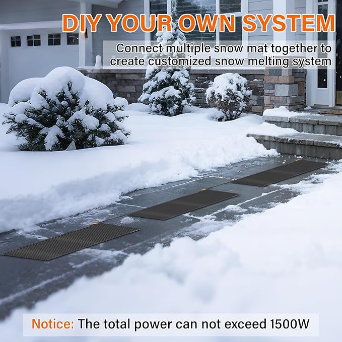 Snow Melting Mats Outdoor 20 x 60 inch, Non-Slip Heated Outdoor Mats 338W 120V, Heated Driveway Mats with UL and ETL Certificate Power Cord, Suitable for Most Entryways