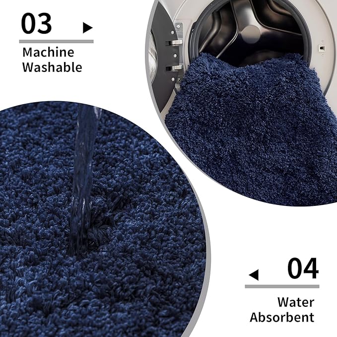 Small Bathroom Rugs 17x24 Non Slip Navy Fluffy Bath Mat for Bathroom Floor Machine Washable Plush Luxury Bath Rug for Tub Soft Shaggy Absorbent Shower Mat