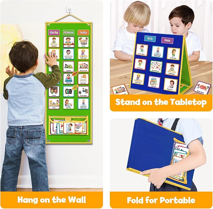 Godery Large Visual Schedule for Kids Chore Reward Chart,Bedtime Routine Chart for Toddlers,Double Side Weekly Planner Board with 109 Cards for Home School Planner,Autism Learning Materials.