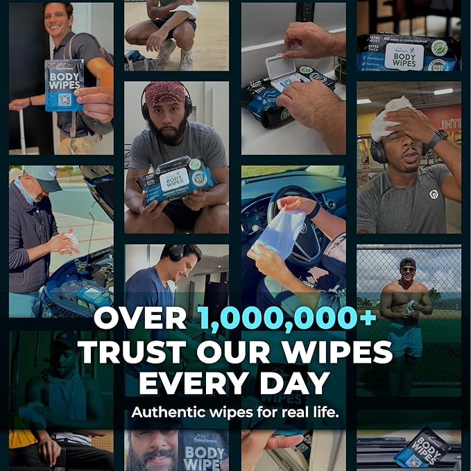 Dura Cleanse Travel Body Wipes -Maximum Cleaning Power (Ultra Clean) - 20 Count, XL 10”x10” Individually Wrapped No-Rinse Shower Wipes for Men & Adults, Gym, Work, Camping & Travel