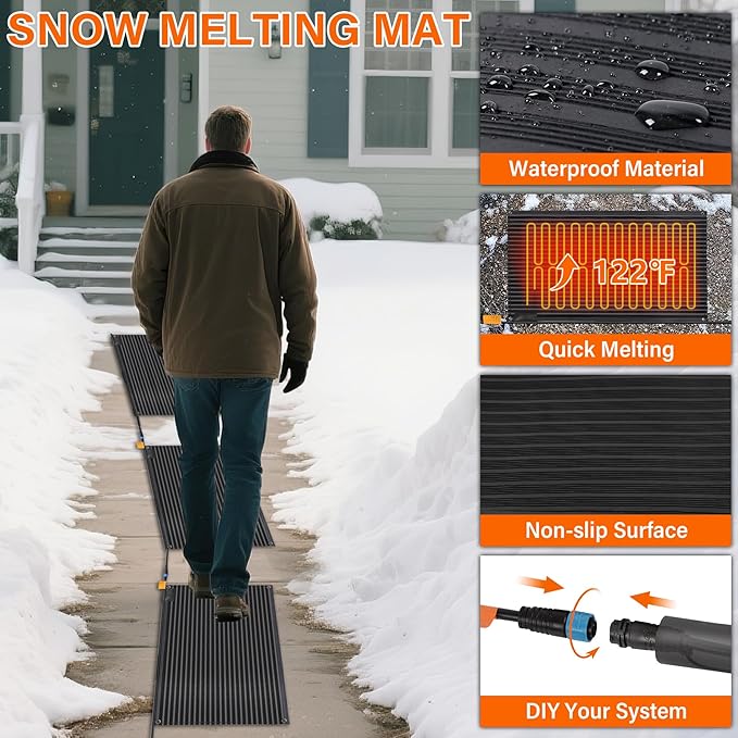 Snow Melting Mats Outdoor 30 x 48 inch, Non-Slip Heated Outdoor Mats 405W 120V, Heated Driveway Mats with UL and ETL Certificate Power Cord, Suitable for Most Entryways