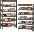 Tangkula 6-Tier Bookshelf, Tall Freestanding Bookcase with Angled Shelves, Industrial Display Rack Storage Organizer with Metal Frame & Anti-Tip Kits for Home Office Living Room (2, Rustic Brown)