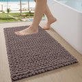 LUMI Luxury Bathroom Rug, Ultra Soft Quick Dry Bath Mat, Non-Slip Absorbent Thick Chenille Bath Rug, Cozy Braid Design Floor Mat for Bathtub, Sink, Laundry, Bedroom, Brown, 24"x43"