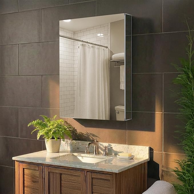 Fine Fixtures Bathroom Medicine Cabinet, Aluminum, Recessed/Surface Mount, Right/Left Hinged, Mirrored Interior (15 X 24)