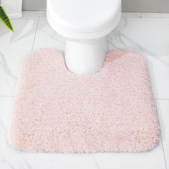 Pink Toilet Rug 22x24 Non Slip Fluffy Toilet Floor Mat U Shaped Washable Bathroom Contour Rug for Toilet Absorbent Thick Toilet Carpet