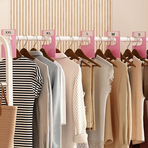16 Pack White Clothing Rack Size Dividers Plus 45 Labels (1 Inch) and 18 Large Blank Labels, Large Rectangular Clothing Closet Dividers (Pink)