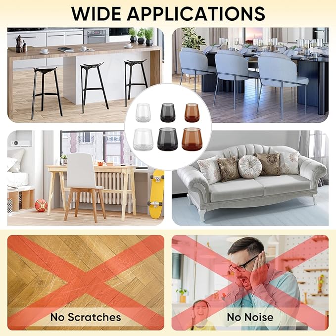 BALEINE 24 Pack Silicone Chair Leg Floor Protectors, Stool Leg Protectors Cap, Non-Slip Chair Leg Caps for Hardwood Floors (Clear Combo 24 Pack)