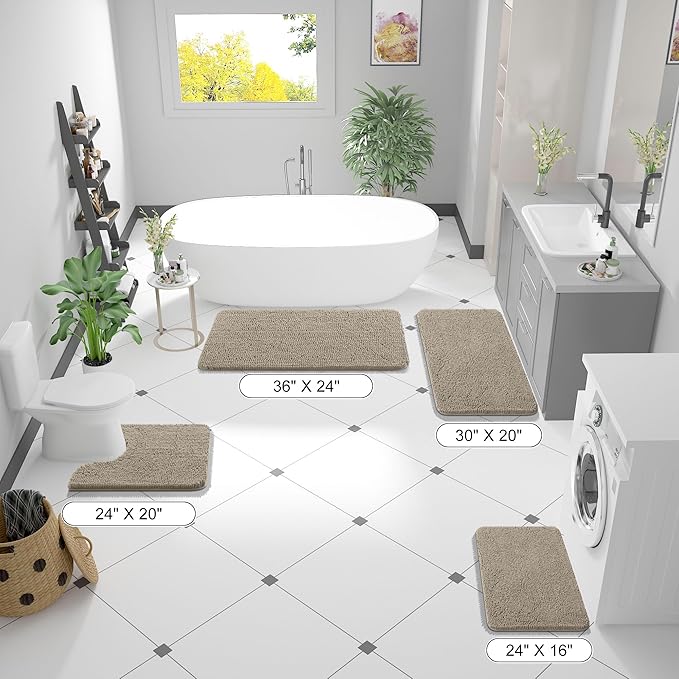 OLANLY Bathroom Rugs 24x16, Extra Soft Absorbent Chenille Bath Rugs, Rubber Backing Quick Dry, Machine Washable Bath Mats for Bathroom Floor, Tub and Shower, Home Decor Accessories, Warm Taupe