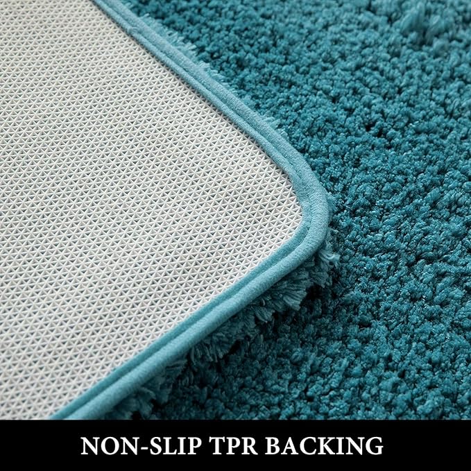 MIULEE Extra Thick Non Slip Bathroom Rug Shaggy Soft Bath Mat Plush Microfiber Absorbent Water for Shower Tub Machine Washable (Teal, 24x70 Inches)