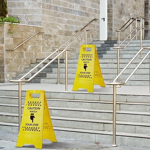 3 Pcs Caution Watch Your Step Sign Safety Double Sided Floor Heavy Duty Plastic Warning Caution Sign for Home Yard Outdoor Wet Floor Step, 24 x 11.6 x 8 Inch, Black on Yellow