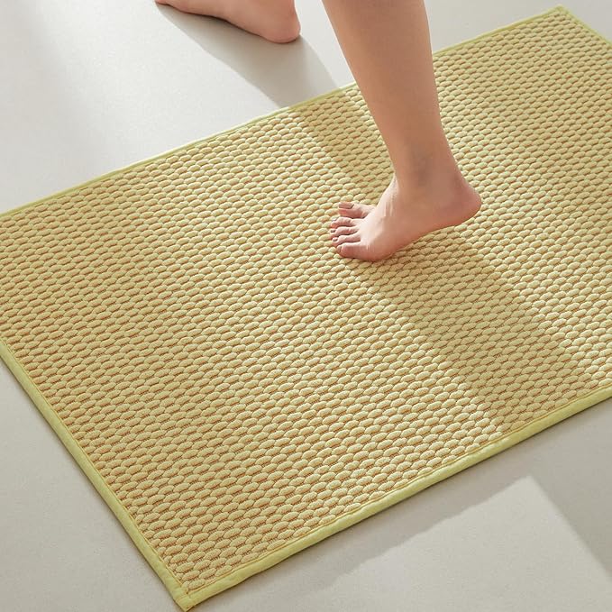 Bathroom Rugs Non Slip Washable, Super Absorbent Thin Bath Mat Quick Dry Low Pile Bathroom Rug, Yellow 24"x36"