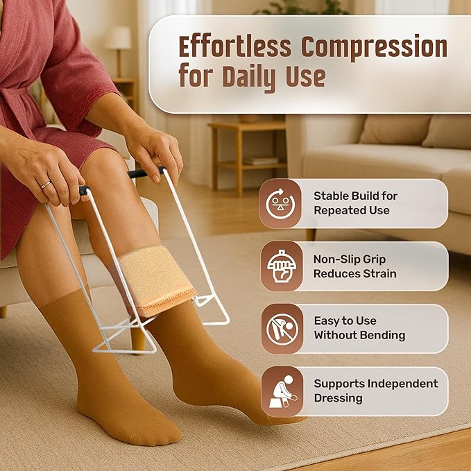 Stocking Donner Sock Aid Tool for Compression Socks Men or Women - Strong Metal Design with Soft Foam Grips - Dressing Aid Hip Kit for Easy Use with Stockings and Compression Socks - Regular
