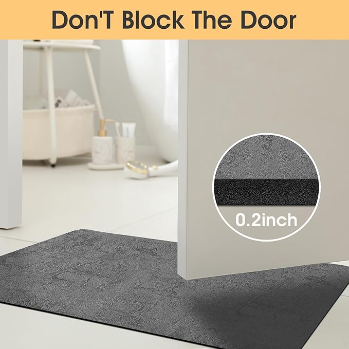 ACCUMTEK Ultra Thin Bath Mat, Upgrade Backing Non Slip Thin Bath Mats Fit Under Door, Quick Dry Ultra Absorbent Bathroom Rugs, Machine Washable Bath Rugs for Bathroom, Charcoal Gray/Checkered/24 x17