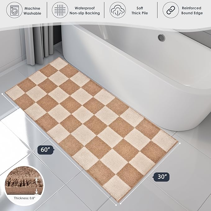 PURRUGS Bathroom Rug Non-Slip Machine Washable 30" x 60", Super Absorbent and Quick-Dry Bath Mat, Extra Soft and Plush Bath Rug for Shower, Bathtub and Sink, Beige & Grayish Brown
