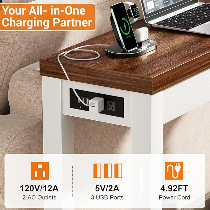 Cyclysio 63" Console Tables for Entryway, Long Console Tables for Living Room, Behind Couch Table, Sturdy Wood Support Farmhouse Entryway Table with 3AC+2USB Charging‌ Station, Rustic Oak